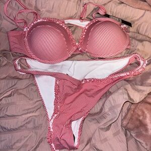 Fashion Nova Red Gingham Push-Up Bikini Set